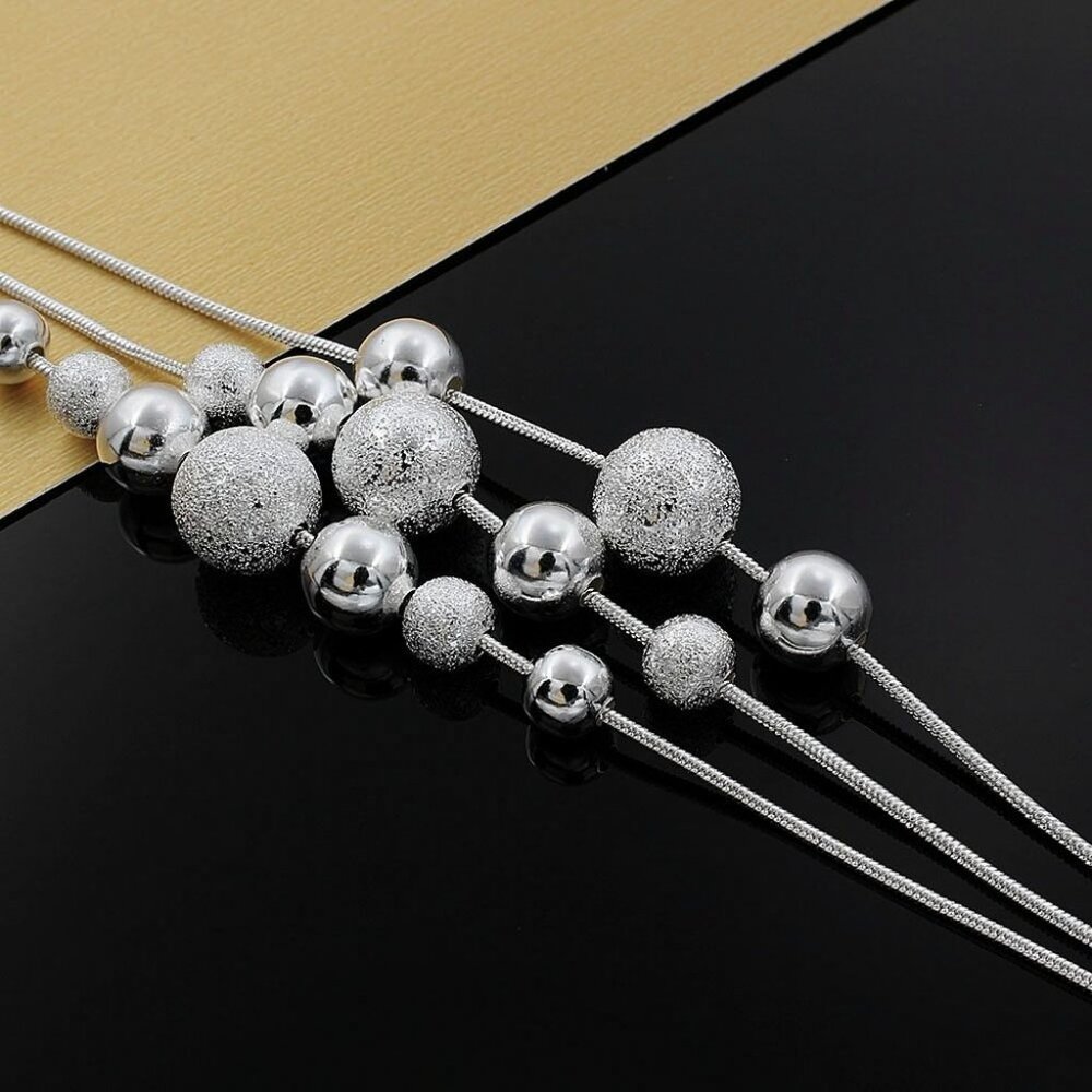 Giavanna Strands 3-Layer Sterling Silver Bead Necklace Dangle Earrings Gift Set - Picture 3 of 9